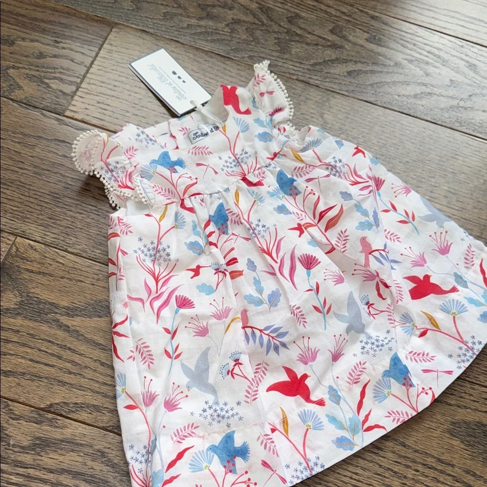 Tartine et Chocolat Baby Dress with Red and Blue Floral Design